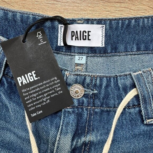 NWT PAIGE Zoey Jeans Drawstring Tie Waist Low Rise Denim Wide Jazz Club Blue 27 - Picture 5 of 16